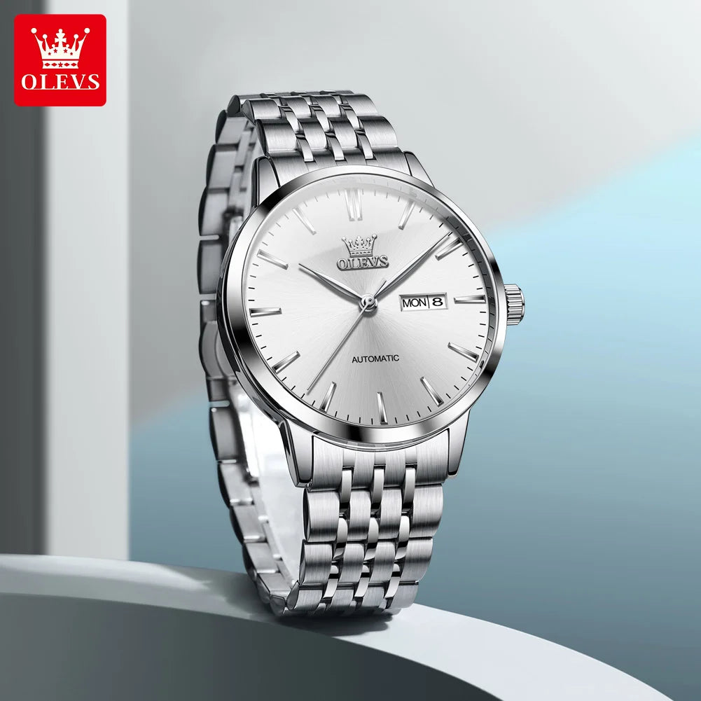 OLEVS Brand Watch Steel Strip Double Calendar Fully Automatic Mechanical Watch Night Light Waterproof Men's Watch 7048