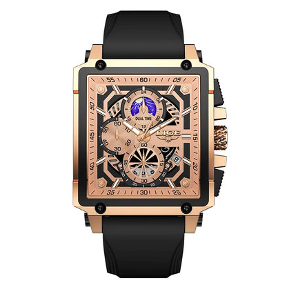 LIGE Mens Watches Brand Luxury Hollow Square Sport Watch For Men Fashion Silicone Strap Waterproof Quartz WristWatch+ Gift Box