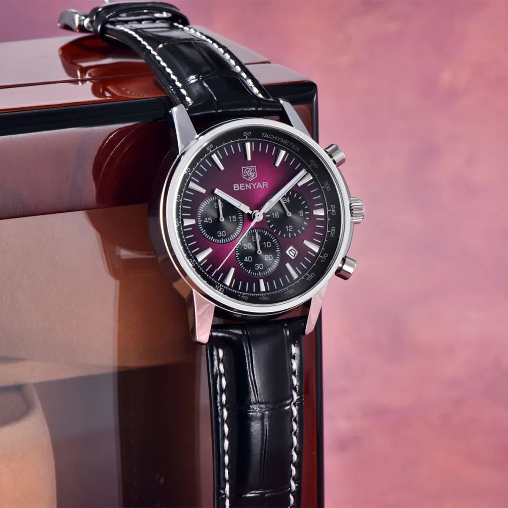 2025 New BENYAR Luxury Men Watches Top Leather Wrist Watch Quartz Watches For Man Shock Resistant Waterproof watch Gift With Box