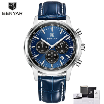 2025 New BENYAR Luxury Men Watches Top Leather Wrist Watch Quartz Watches For Man Shock Resistant Waterproof watch Gift With Box